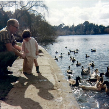 Catherine & Dad feeding ducks, Wanganui